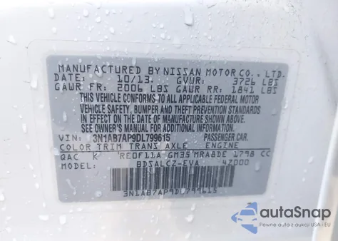 2013 Nissan Sentra S from USA, damaged, VIN 3N1AB7AP9DL799615